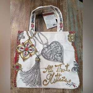 Brighton “All That Glitters” Cream and Gold Love Tote Bag, NWT